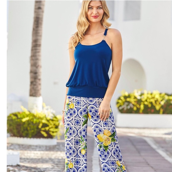 Boston Proper Hardware Detail Blouson Knit Top Deep Ocean Blue NEW Size Small - Picture 12 of 13